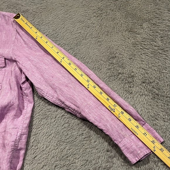 Talbots Petite Linen Shirt Women's Large Petite Purple Roll‎ Tab Sleeve - Picture 8 of 14